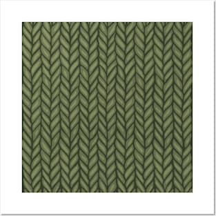 Green Knit Pattern Drawing Posters and Art